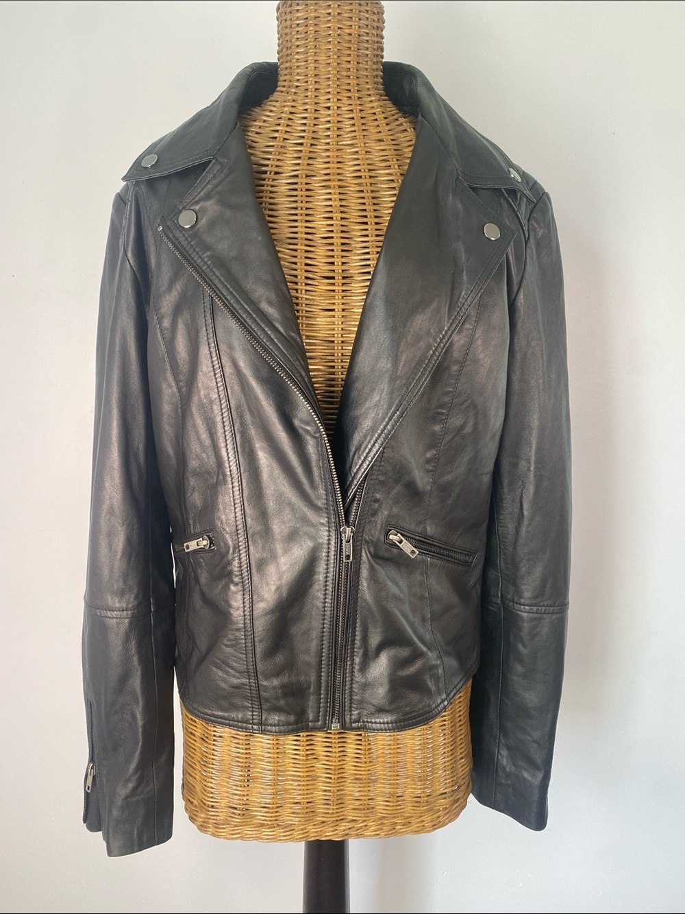 Barneys New York Black Leather Motorcycle Jacket